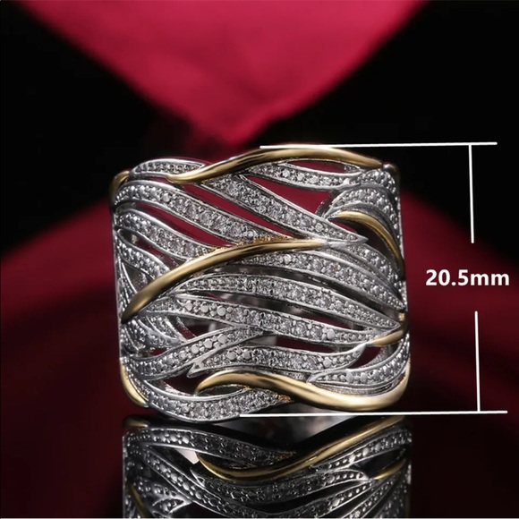 New Two Tone 925 Silver Women Sapphire Ring Sz 6-10 - Picture 4 of 6